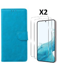 Ntech Samsung S23 bookcase met 2x screenprotector Blauw
