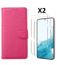 Ntech Samsung S23 bookcase met 2x screenprotector Roze