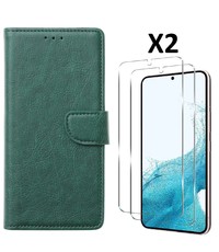 Ntech Samsung S23 bookcase met 2x screenprotector Groen