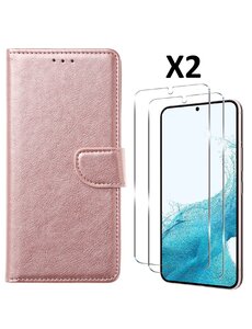 Ntech Samsung S23 Plus bookcase met 2x screenprotector Rose Goud