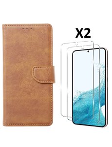 Ntech Samsung S23 Plus bookcase met 2x screenprotector Bruin