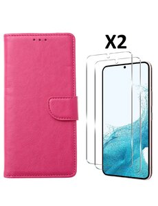 Ntech Samsung S23 Plus bookcase met 2x screenprotector Roze