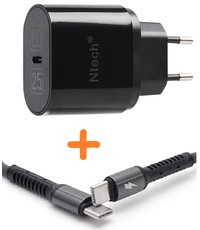 Ntech Samsung S23 ultra oplader USB C adapter 25W Snellader Samsung Zwart