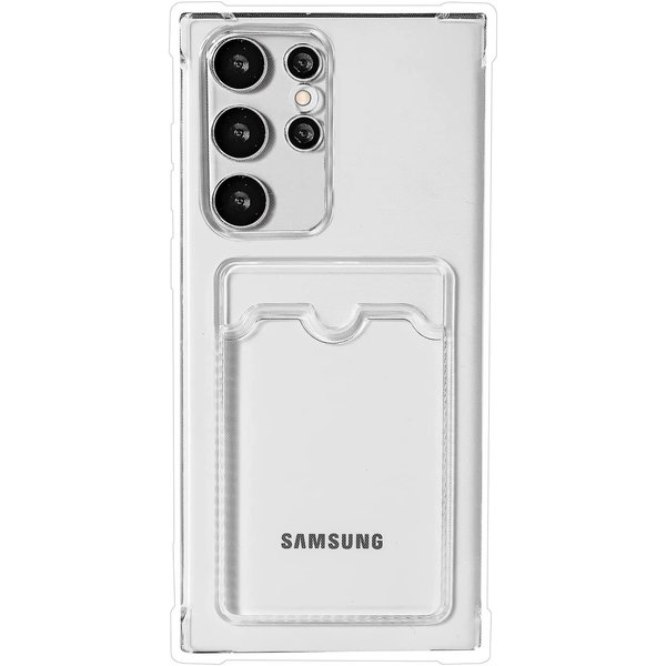 Ntech Hoesje Geschikt Voor Samsung Galaxy S23 ultra hoesje met pasjeshouder transparant Shock proof case met Kaarthouder