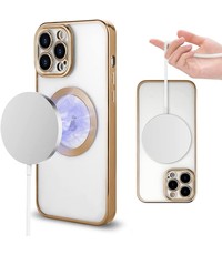 Ntech iPhone 13 Pro hoesje Magnetisch Met Lens beschermer – Transparant / Goud