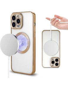Ntech iPhone 13 Pro hoesje Magnetisch Met Lens beschermer – Transparant / Goud