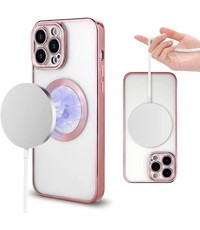 Ntech iPhone 13 Pro hoesje Magnetisch Met Lens beschermer – Transparant / Rose Goud