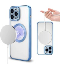 Ntech iPhone 13 Pro hoesje Magnetisch Met Lens beschermer – Transparant / Blauw