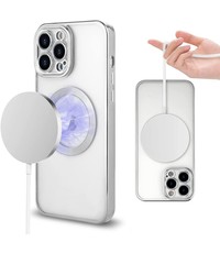 Ntech iPhone 13 Pro hoesje Magnetisch Met Lens beschermer – Transparant / Zilver