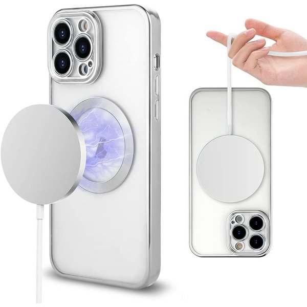 Ntech Hoesje Geschikt voor iPhone 13 Pro Magsafe hoes backcover – Lens beschermer – Transparant / Zilver