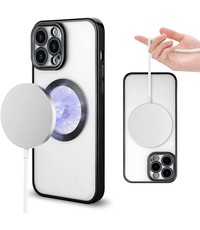 Ntech iPhone 13 Pro hoesje Magnetisch Met Lens beschermer – Transparant / Zwart