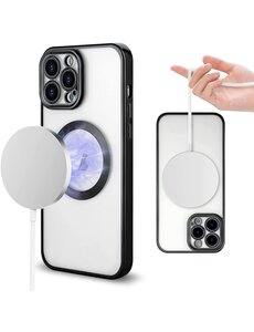 Ntech iPhone 13 Pro hoesje Magnetisch Met Lens beschermer – Transparant / Zwart