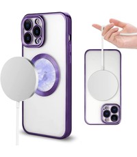 Ntech iPhone 13 hoesje Magnetisch Met Lens beschermer – Transparant / Paars