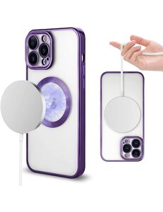 Ntech iPhone 13 hoesje Magnetisch Met Lens beschermer – Transparant / Paars