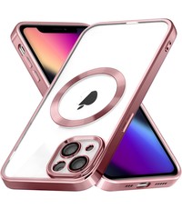 Ntech iPhone 13 hoesje Magnetisch Met Lens beschermer – Transparant / Rose Goud