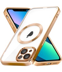 Ntech iPhone 13 hoesje Magnetisch Met Lens beschermer – Transparant / Goud