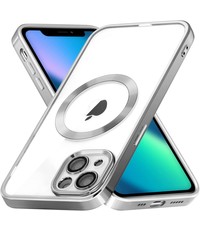 Ntech iPhone 13 hoesje Magnetisch Met Lens beschermer – Transparant / Zilver