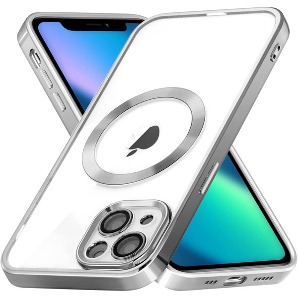 Ntech Hoesje Geschikt voor iPhone 13 Magsafe hoes backcover – Lens beschermer – Transparant / Zilver