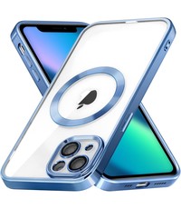 Ntech iPhone 13 hoesje Magnetisch Met Lens beschermer – Transparant / Blauw