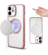 Ntech iPhone 12 Pro Max hoesje Magnetisch Met Lens beschermer – Transparant / Rose Goud