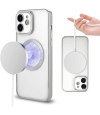 Ntech iPhone 12 Pro hoesje Magnetisch Met Lens beschermer – Transparant / Zilver