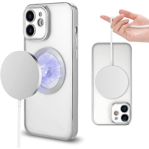 Ntech Hoesje Geschikt voor iPhone 12 Pro – Met Magnetisch Ring Magesafe compatibel backcover – Lens beschermer – Transparant / Zilver