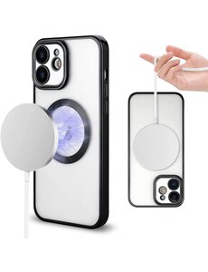 Ntech iPhone 12 Pro hoesje Magnetisch Met Lens beschermer – Transparant / Zwart