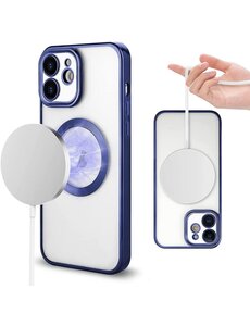 Ntech iPhone 12 Pro hoesje Magnetisch Met Lens beschermer – Transparant / Blauw