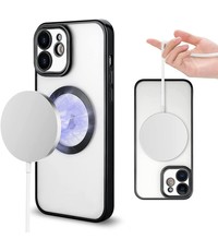 Ntech iPhone 12 hoesje Magnetisch Met Lens beschermer – Transparant / Zwart