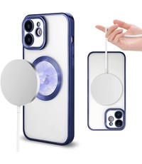Ntech iPhone 12 hoesje Magnetisch Met Lens beschermer – Transparant / Blauw