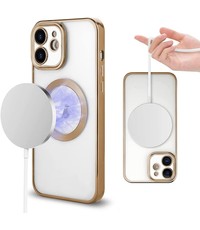 Ntech iPhone 12 hoesje Magnetisch Met Lens beschermer – Transparant / Goud