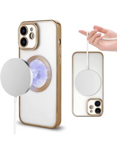 Ntech iPhone 12 hoesje Magnetisch Met Lens beschermer – Transparant / Goud