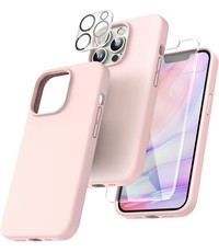 Ntech iPhone 14 hoesje Silicone case Licht Roze & 2X Glazen Screenprotector