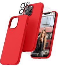 Ntech iPhone 14 hoesje Silicone case Rood & 2X Glazen Screenprotector