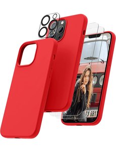 Ntech iPhone 14 hoesje Silicone case Rood & 2X Glazen Screenprotector