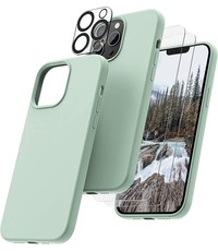 Ntech iPhone 14 hoesje Silicone case Mint Groen & 2X Glazen Screenprotector