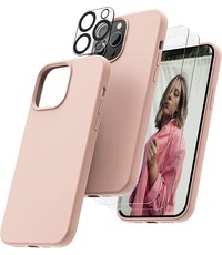 Ntech iPhone 14 hoesje Silicone case Pink Sand & 2X Glazen Screenprotector
