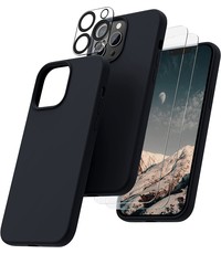 Ntech iPhone 14 Pro hoesje Silicone case Zwart & 2X Glazen Screenprotector