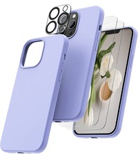 Ntech iPhone 14 Pro Max hoesje Silicone case Lila & 2X Glazen Screenprotector