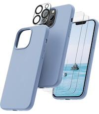Ntech iPhone 14 Plus hoesje Silicone case Licht Blauw & 2X Glazen Screenprotector
