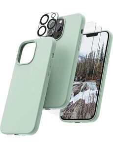 Ntech iPhone 14 Plus hoesje Silicone case Mint Groen & 2X Glazen Screenprotector