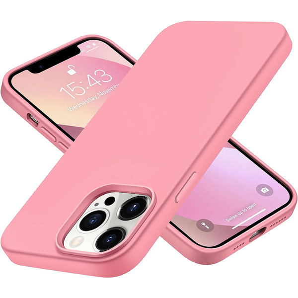 Ntech Hoesje Geschikt voor iPhone 14 Pro Max - zacht siliconen - Liquid Backcover - Lichtroze