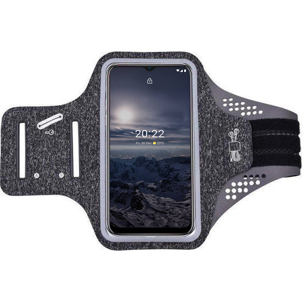 Ntech Hoesje Geschikt voor Nokia G21 hardloop telefoonhouder – armband - sportband - van stof - Zwart