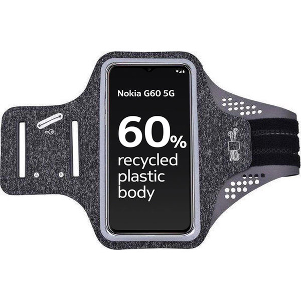 Ntech Hoesje Geschikt voor Nokia G60 5G hardloop telefoonhouder – armband - sportband - van stof - Zwart