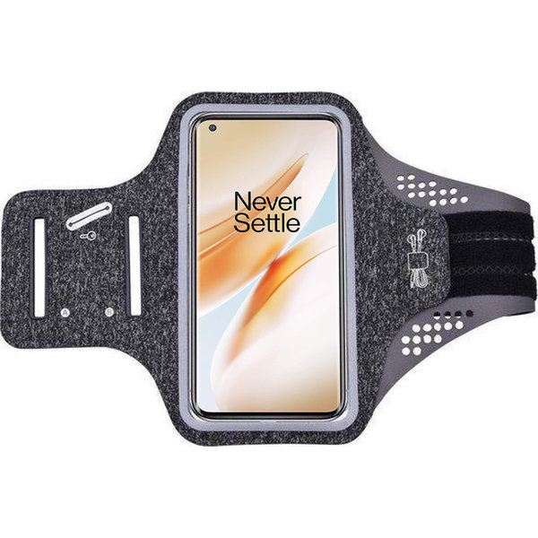 Ntech Hoesje Geschikt voor Oneplus 8 pro hardloop telefoonhouder – armband - sportband - van stof - Zwart