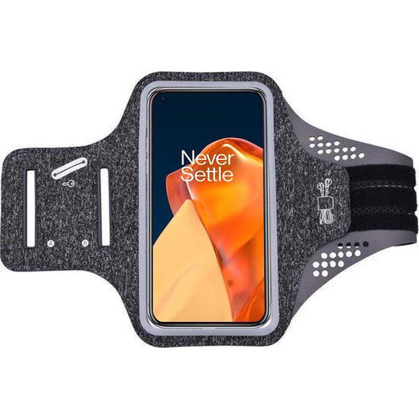 Ntech Hoesje Geschikt voor Oneplus 9 Pro hardloop telefoonhouder – armband - sportband - van stof - Zwart