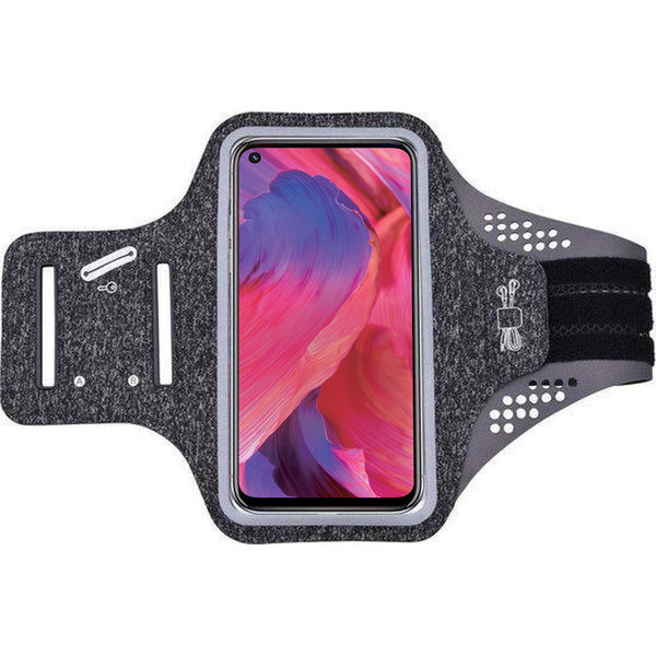 Ntech Hoesje Geschikt voor Oppo A74 hardloop telefoonhouder – armband - sportband - van stof - Zwart