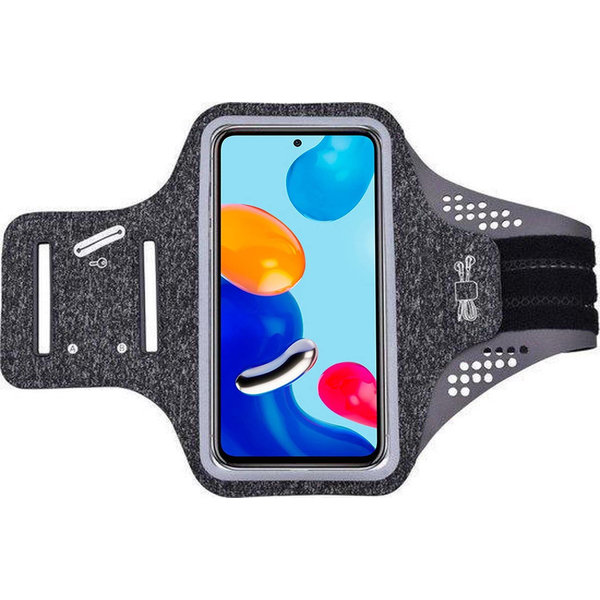 Ntech Hoesje Geschikt voor Redmi Note 11 2 hardloop telefoonhouder – armband - sportband - van stof - Zwart