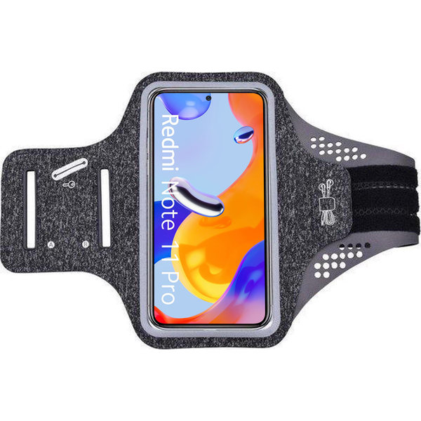 Ntech Hoesje Geschikt voor Redmi Note 11 Pro hardloop telefoonhouder – armband - sportband - van stof - Zwart