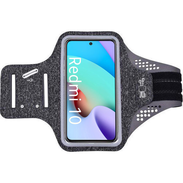 Ntech Hoesje Geschikt voor Redmi 10 2022 hardloop telefoonhouder – armband - sportband - van stof - Zwart